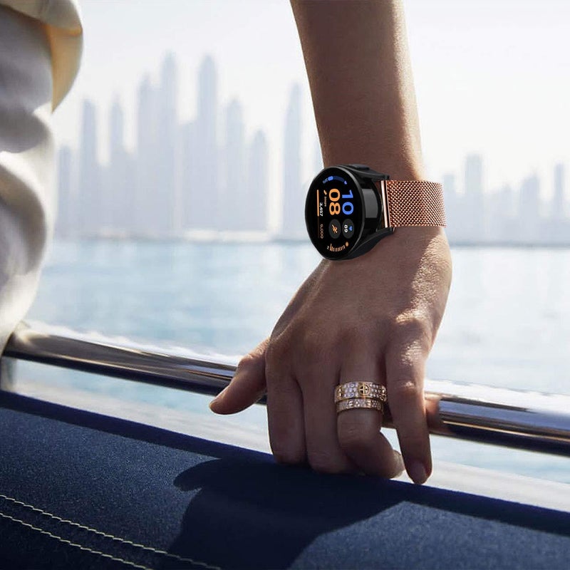 DEALELE Bands Compatible with Samsung Galaxy Watch 7 / FE / 6/6 Classic / 5/5 Pro / 4/4 Classic / 3 41mm, 20mm Stainless Steel Metal Mesh Replacement Strap for Huawei Watch GT3 42mm (Rose gold) - Image 4